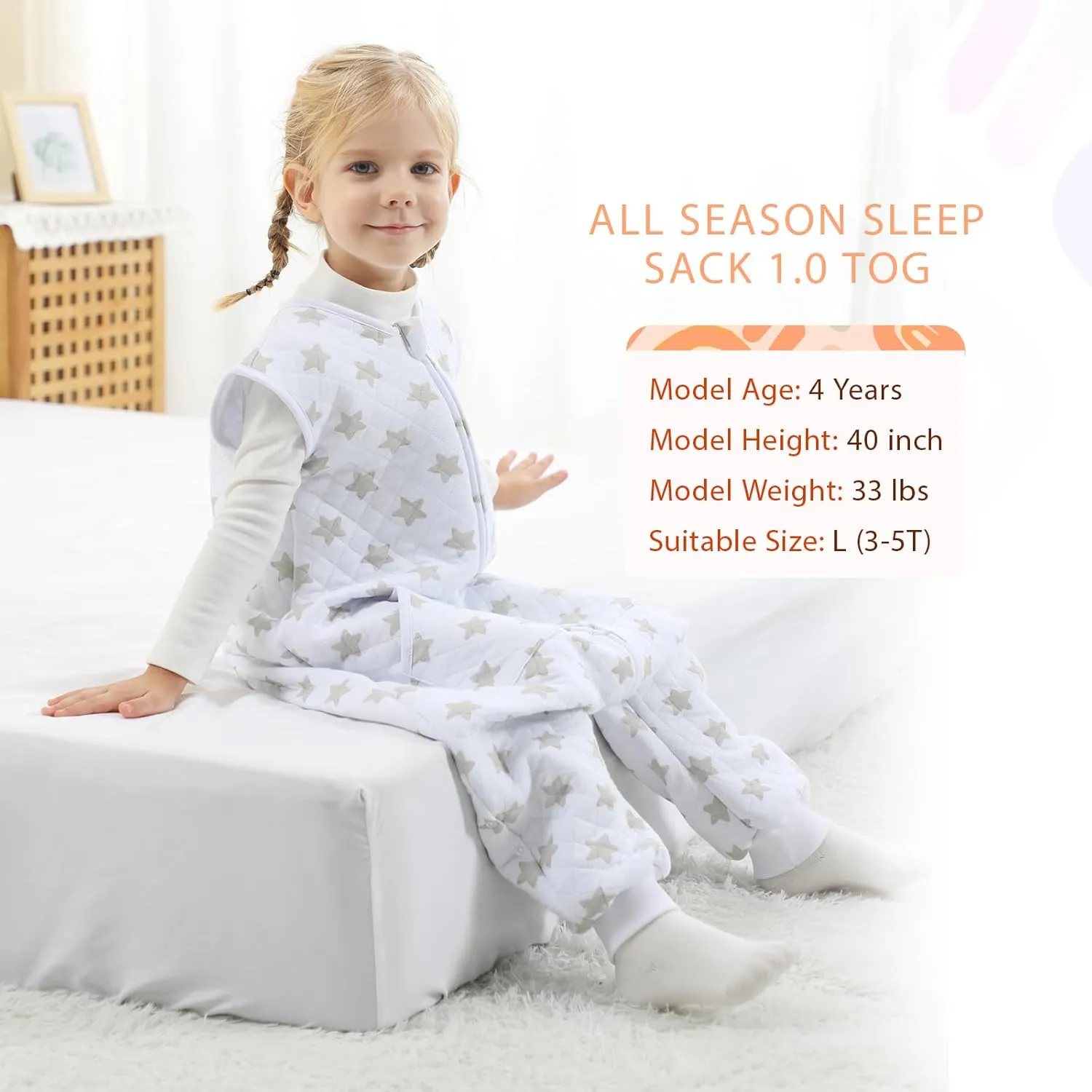 WONDAY Toddler Sleep Sack with Feet 100% Cotton 1.0 Tog Baby Sleeping Wearable Blanket 12-18 18-24 Months (Greystar,12-24 Month)