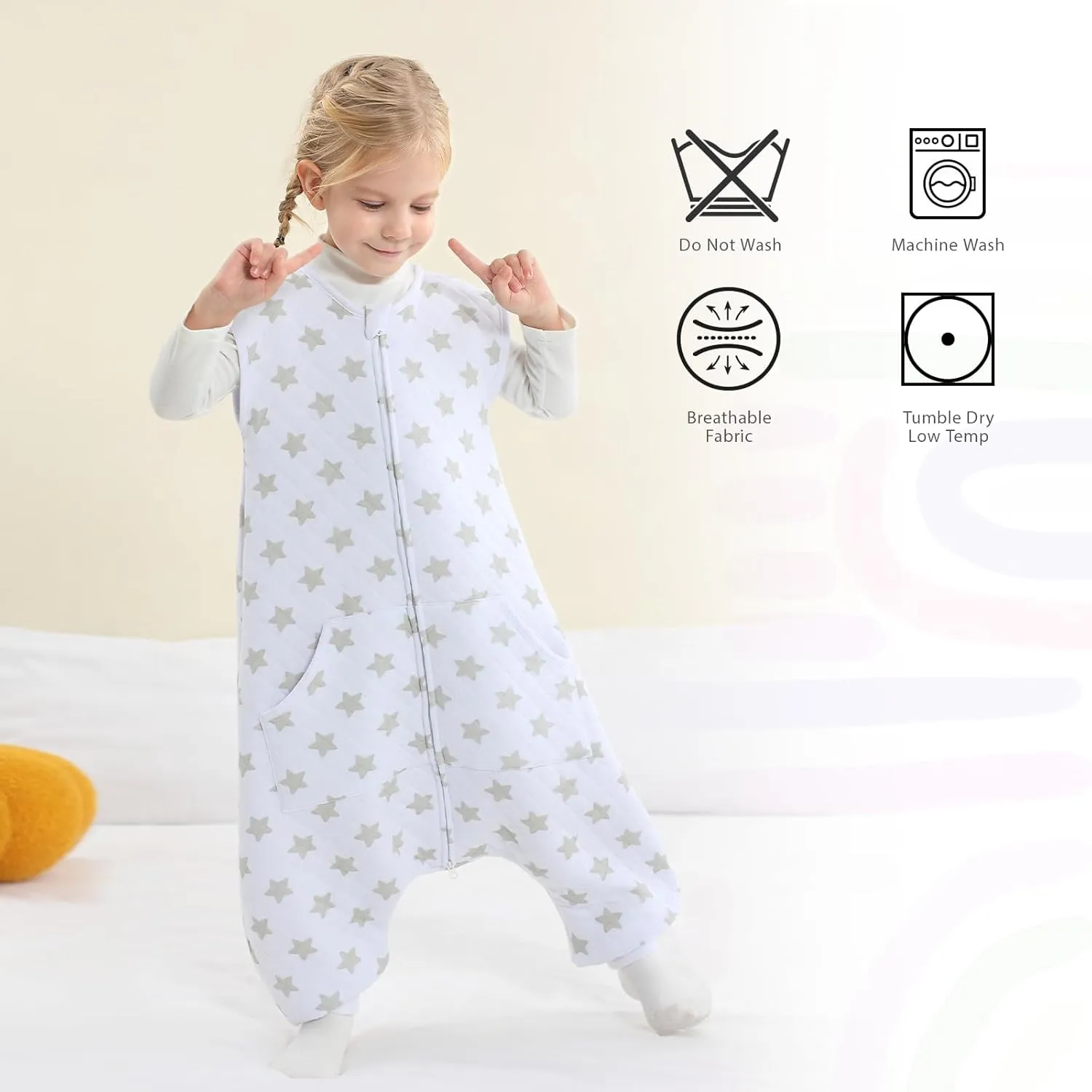 WONDAY Toddler Sleep Sack with Feet 100% Cotton 1.0 Tog Baby Sleeping Wearable Blanket 12-18 18-24 Months (Greystar,12-24 Month)