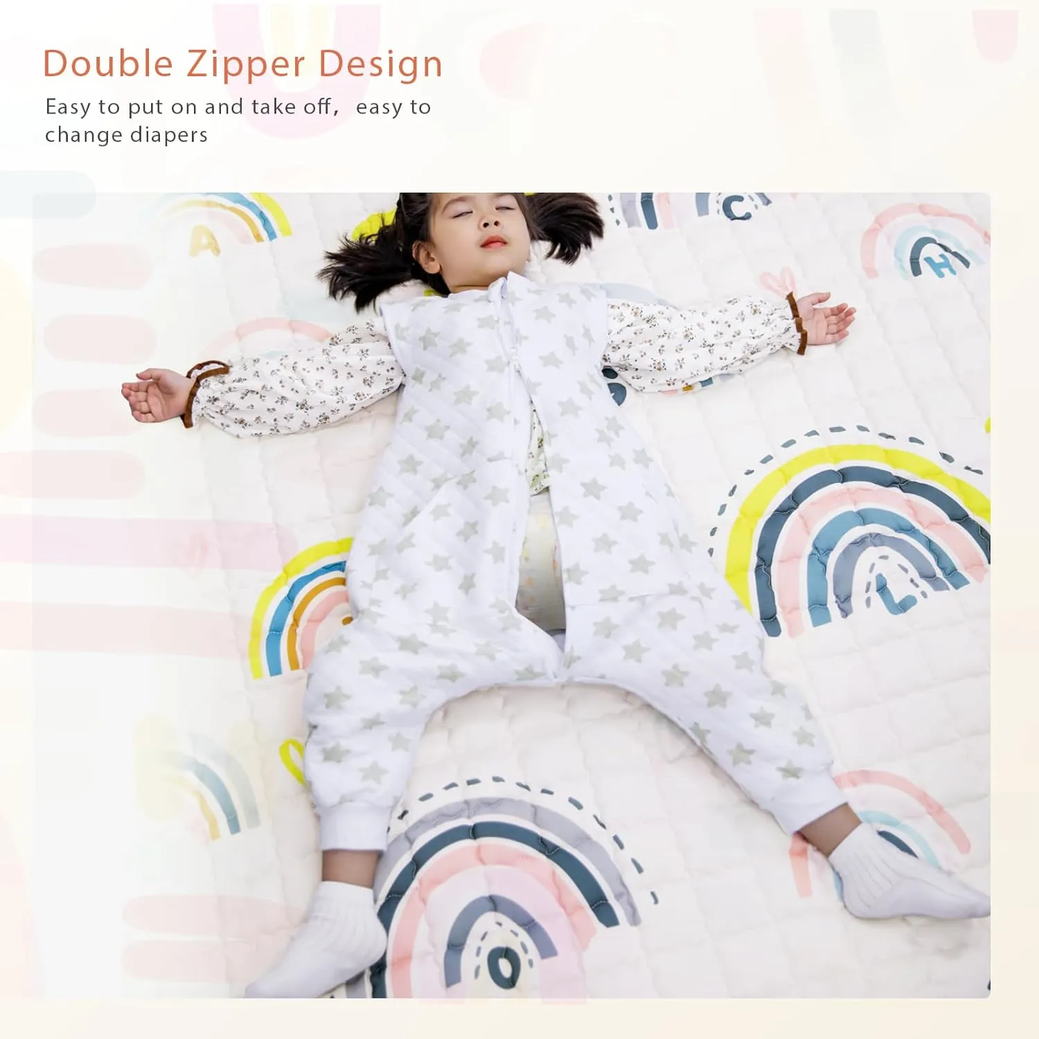 WONDAY Toddler Sleep Sack with Feet 100% Cotton 1.0 Tog Baby Sleeping Wearable Blanket 12-18 18-24 Months (Greystar,12-24 Month)