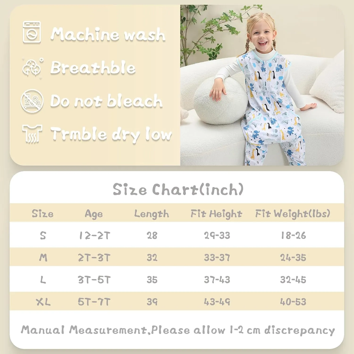 WONDAY Toddler Sleep Sack with Legs, Toddlers Sleeping Sacks with Feet, 0.5TOG Cotton 12-18 Months 18-24 Months Baby Wearable Blanket (Colourful, 12-24month)