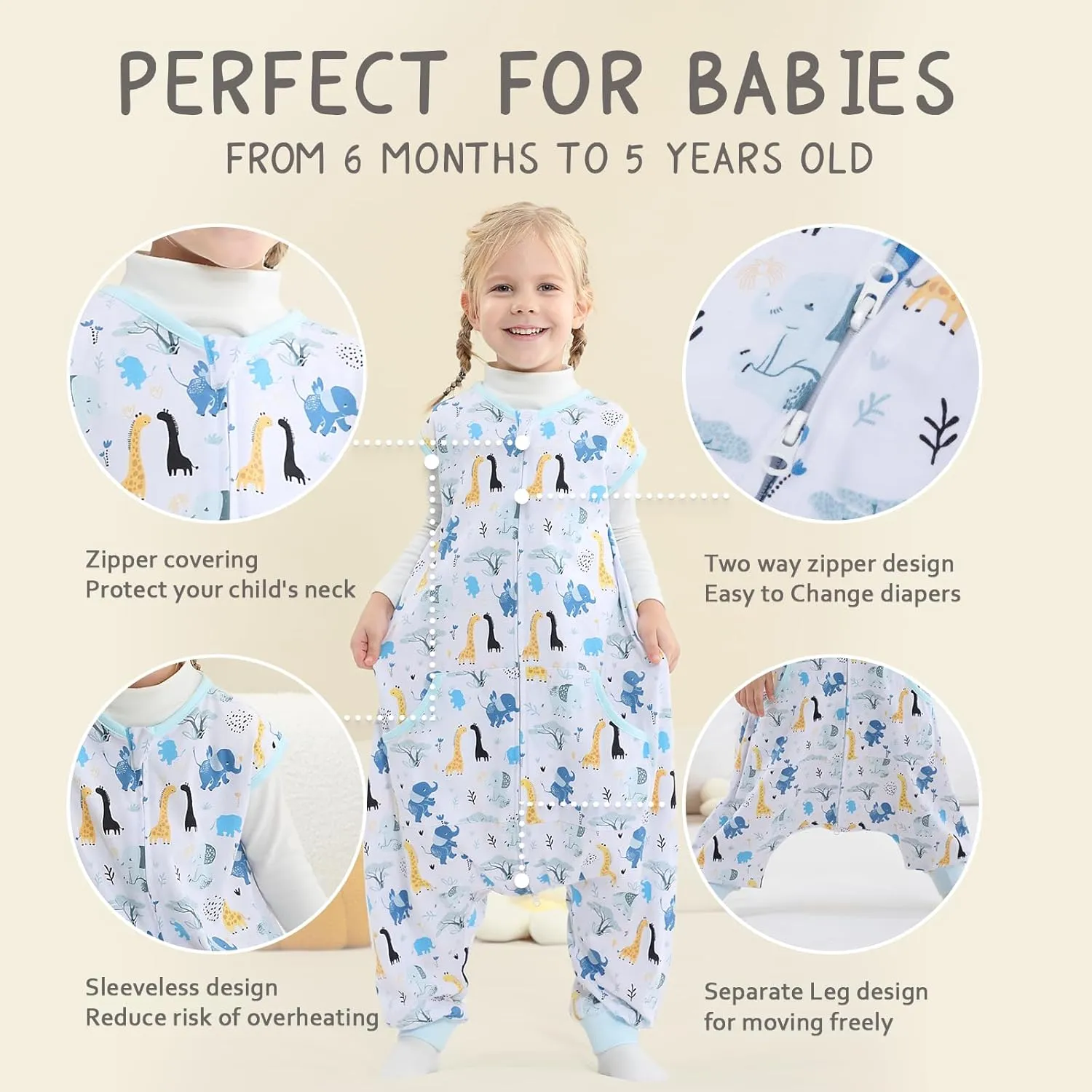 WONDAY Toddler Sleep Sack with Legs, Toddlers Sleeping Sacks with Feet, 0.5TOG Cotton 12-18 Months 18-24 Months Baby Wearable Blanket (Colourful, 12-24month)