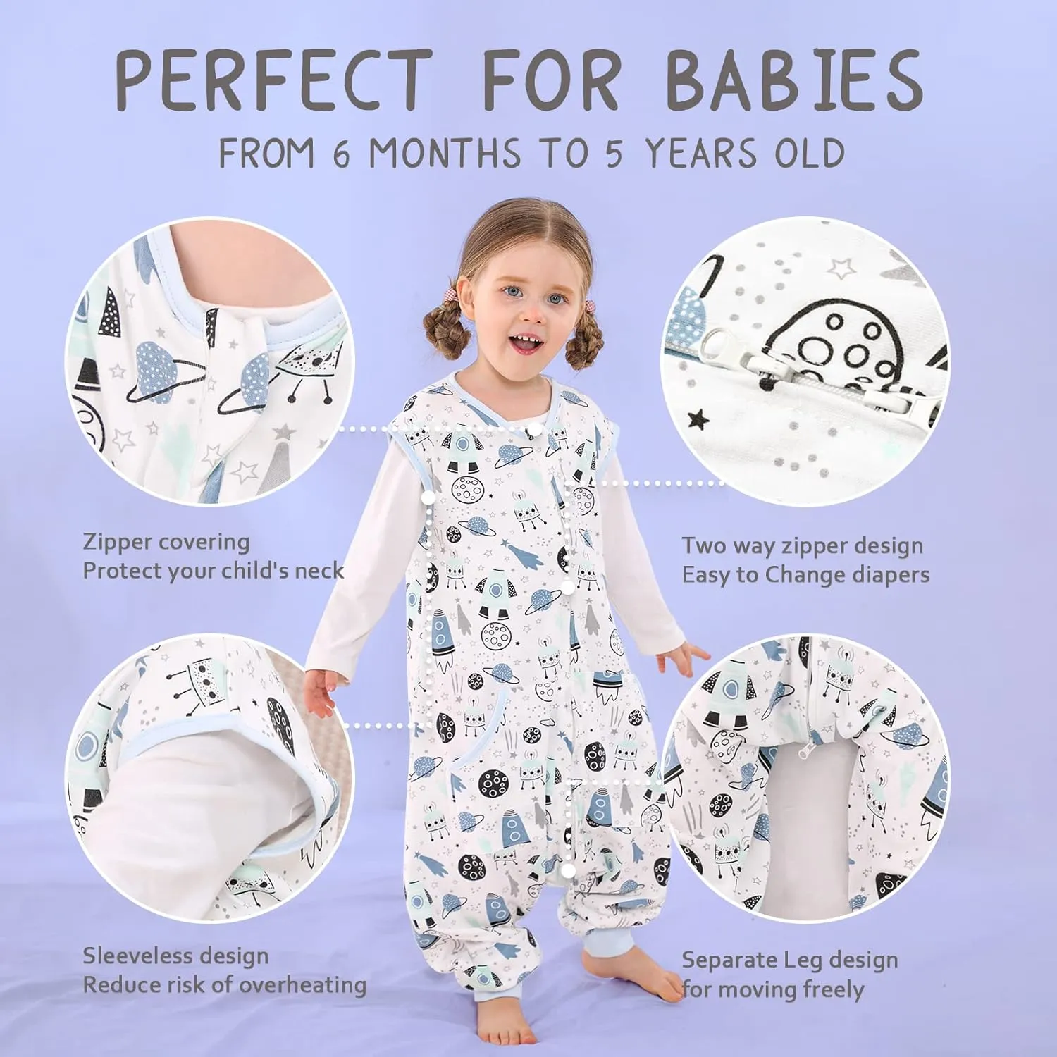 WONDAY Toddler Sleeping Sack 2t-3t, Sleep Sack Baby Wearable Blanket, Toddler Baby Sleep Sacks with Feet, Sleeveless Soft Toddler Sleep Sack for Early Walkers
