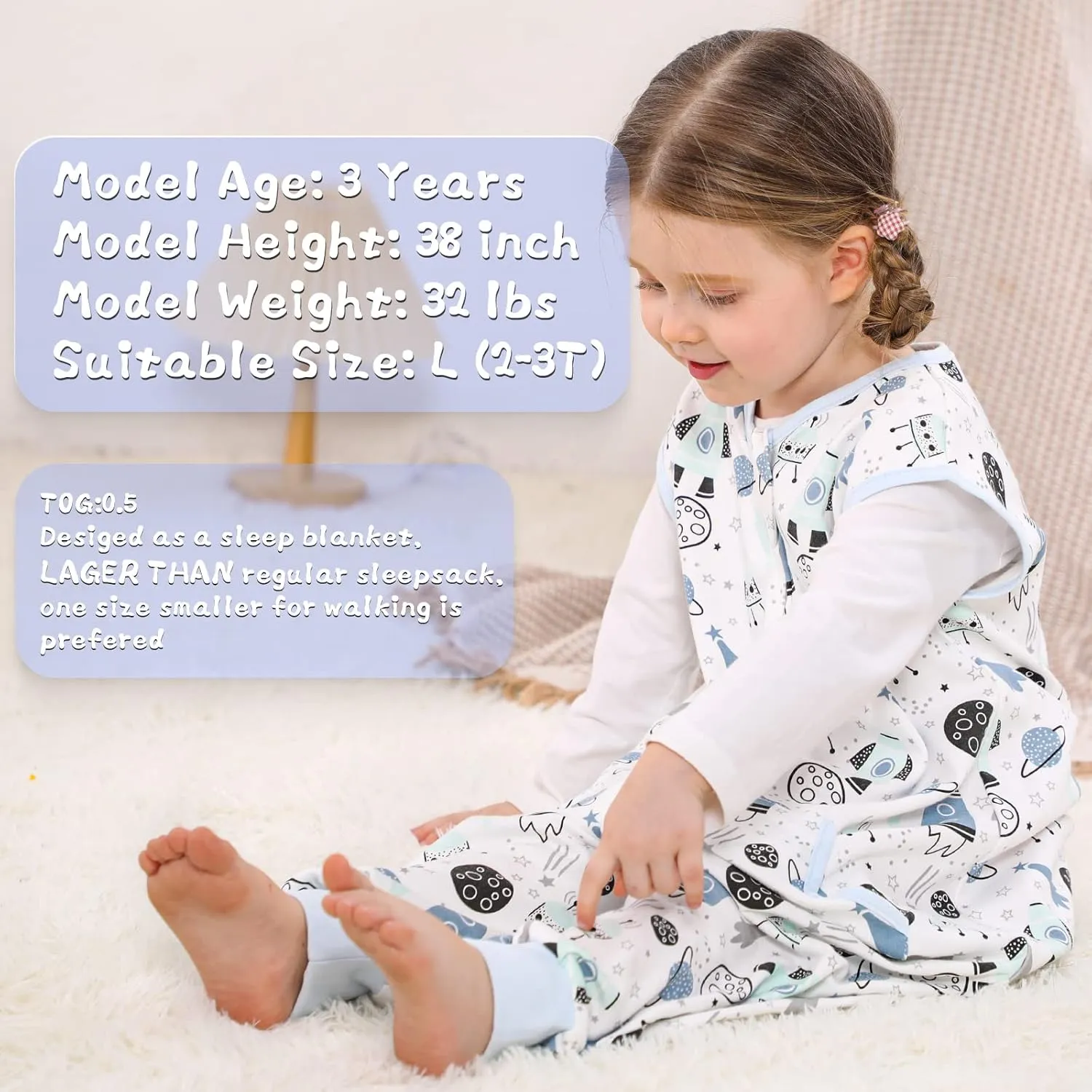 WONDAY Toddler Sleeping Sack 2t-3t, Sleep Sack Baby Wearable Blanket, Toddler Baby Sleep Sacks with Feet, Sleeveless Soft Toddler Sleep Sack for Early Walkers