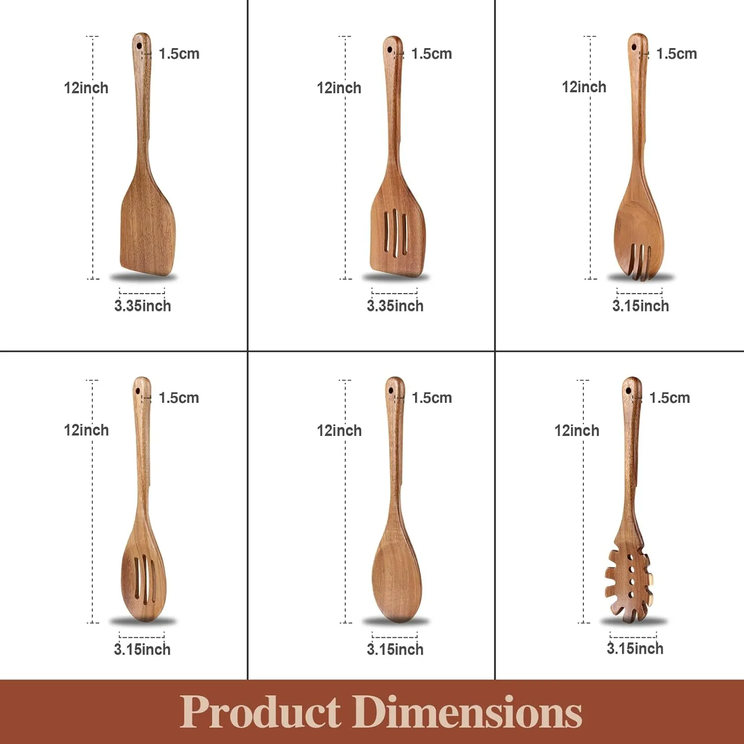 Wooden Cooking Utensils, 6 Pieces Natural Acacia Wooden Spoons For Cooking with Non Stick & Heat Resistant Design, Wooden Kitchen Utensil Set with Hanging Hole for Stirring, Mixing, Cooking