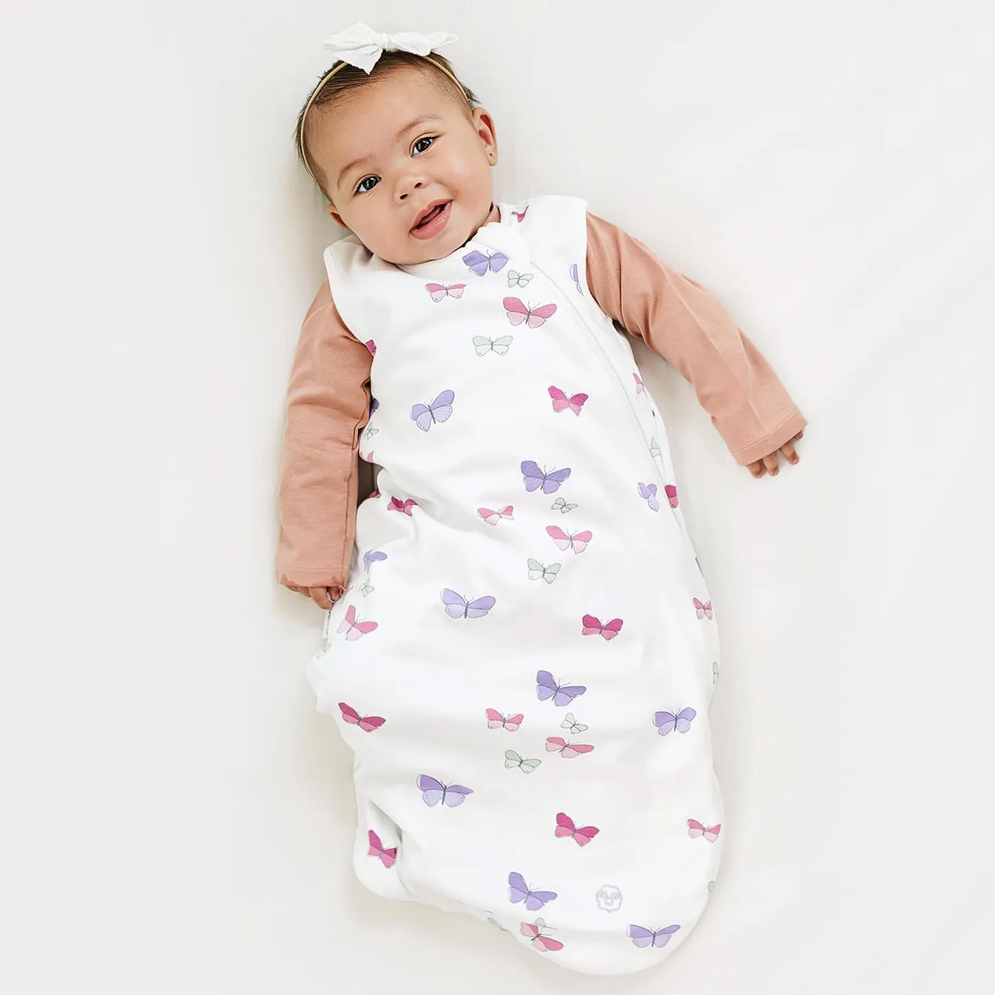 Woolino Merino Wool and Organic Cotton Baby Sleep Bag - 4 Season Classic Sleep Sack for Baby - Two-Way Zipper Sleeping Bag for Baby and Toddler - 6-18 Months - Butterfly