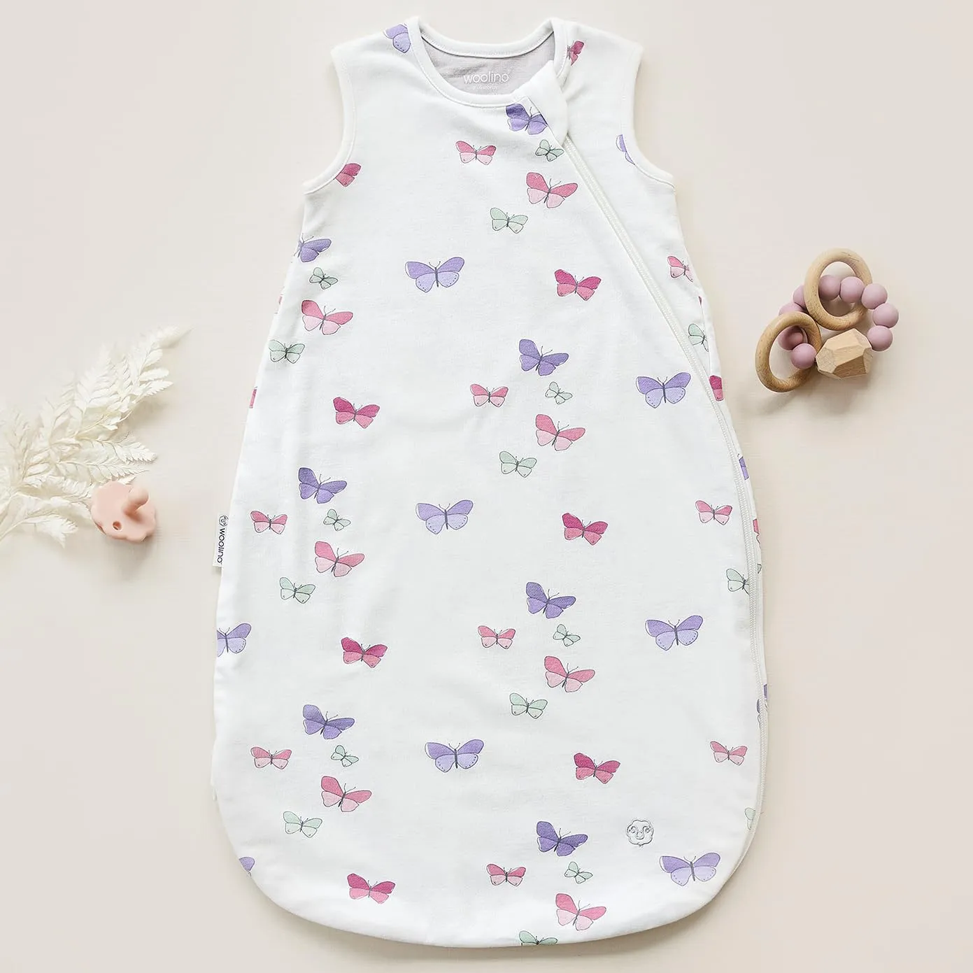 Woolino Merino Wool and Organic Cotton Baby Sleep Bag - 4 Season Classic Sleep Sack for Baby - Two-Way Zipper Sleeping Bag for Baby and Toddler - 6-18 Months - Butterfly