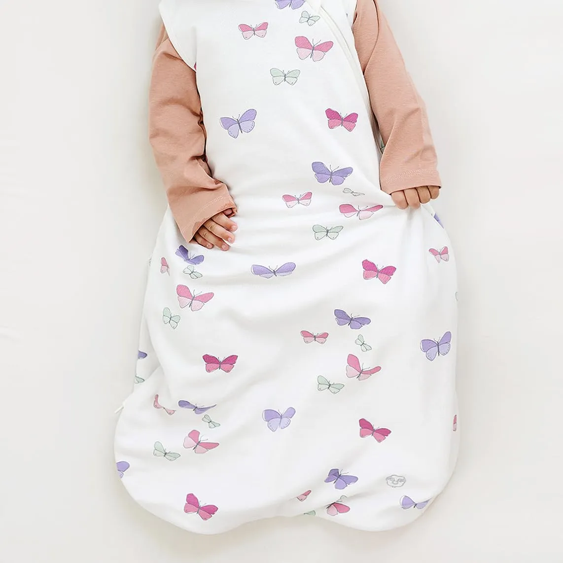 Woolino Merino Wool and Organic Cotton Baby Sleep Bag - 4 Season Classic Sleep Sack for Baby - Two-Way Zipper Sleeping Bag for Baby and Toddler - 6-18 Months - Butterfly
