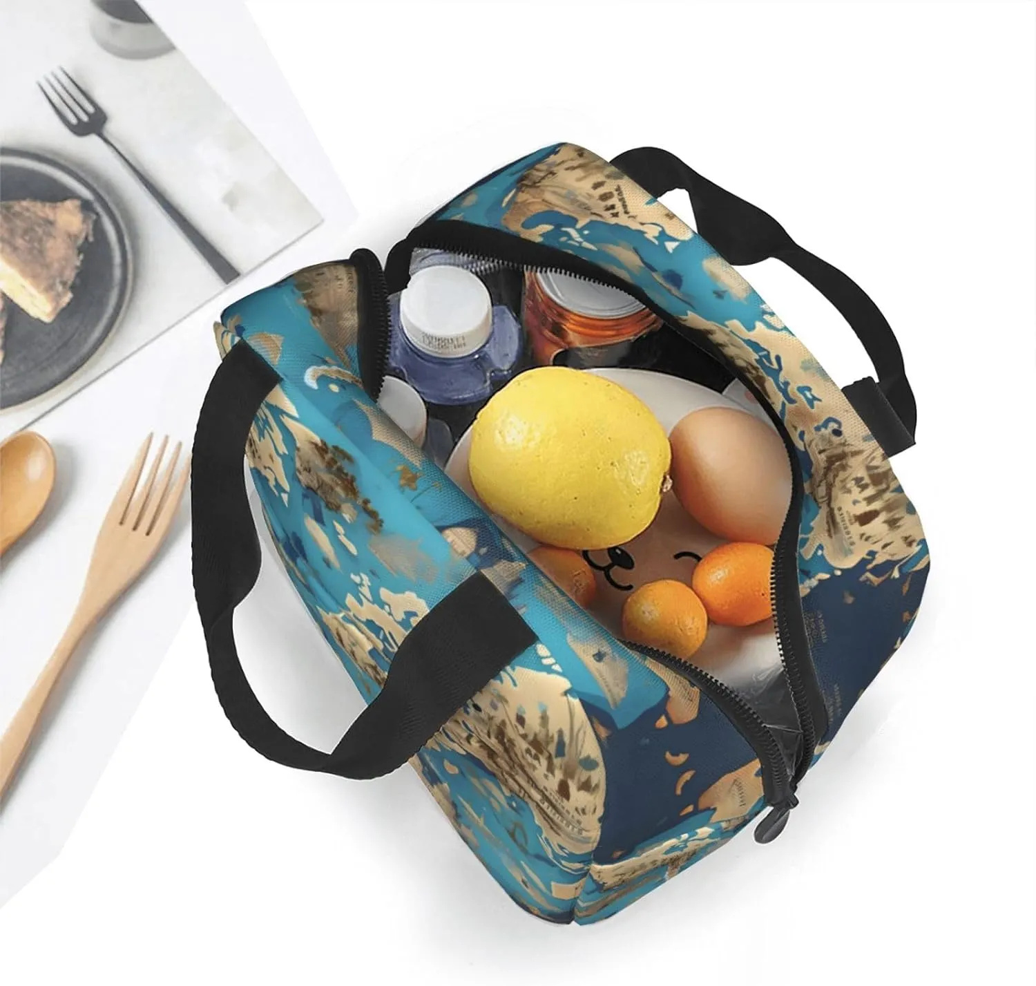 World Geography Map Print Lunch Bags Insulated,Reusable Insulated Lunchbox Work Travel Hiking Picnic Beach