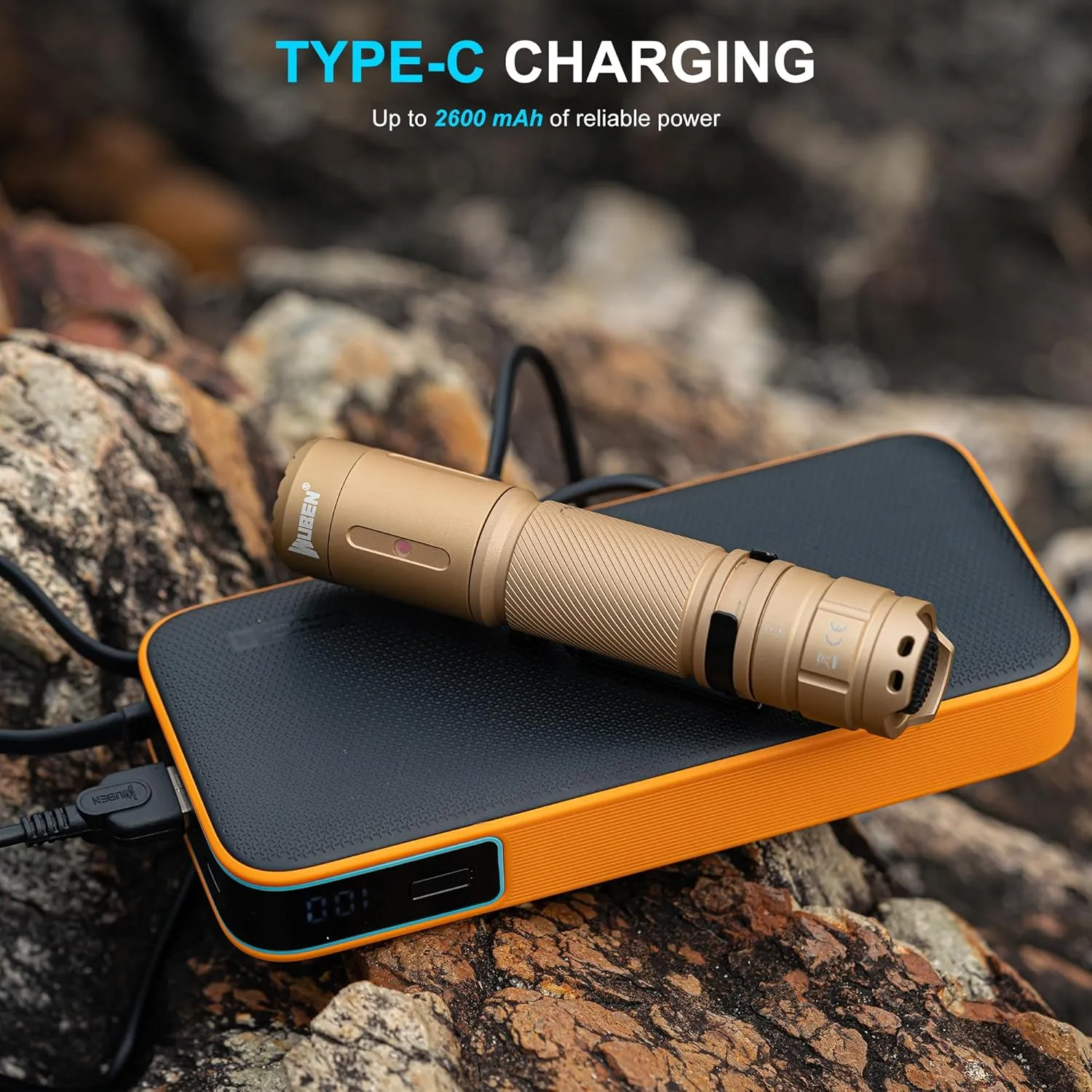 WUBEN C3 Flashlight 1200 High Lumens Rechargeable Flashlights 6 Modes Super Bright IP68 LED Tactical Flashlight for Camping, Home, Emergenc, Inspection, Repair, Tool Gifts for Men(Khaki)