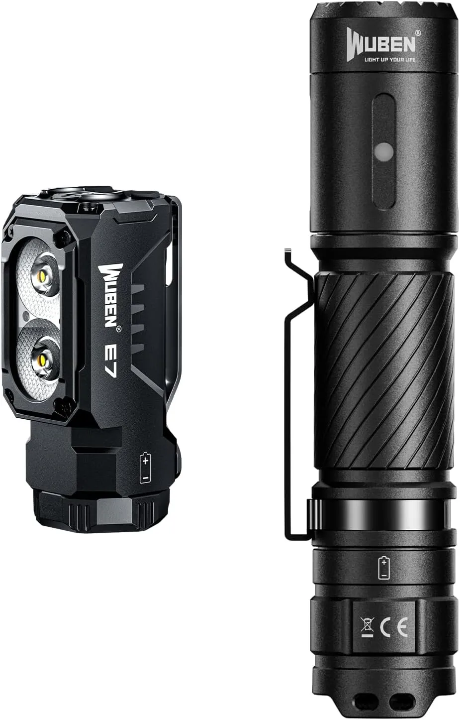 WUBEN E7 1800 Lumen Rechargeable Mini Flashlight with Magnet Bundle C3 Flashlight 1200 High Lumens Rechargeable Flashlights 6 Modes Super Bright IP68 LED Tactical Flashlight
