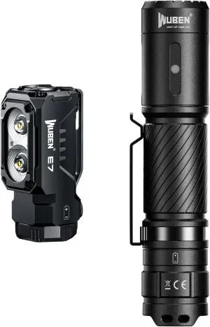WUBEN E7 1800 Lumen Rechargeable Mini Flashlight with Magnet Bundle C3 Flashlight 1200 High Lumens Rechargeable Flashlights 6 Modes Super Bright IP68 LED Tactical Flashlight