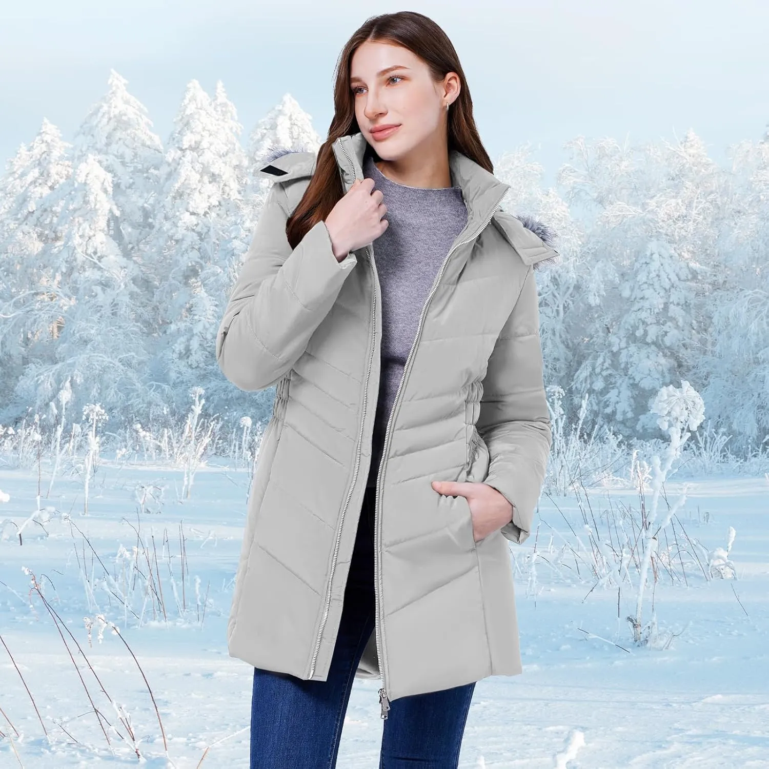 WULFUL Women's Winter Coats Long Warm Thicken Puffer Jackets Outwear With Removable Fur Hood