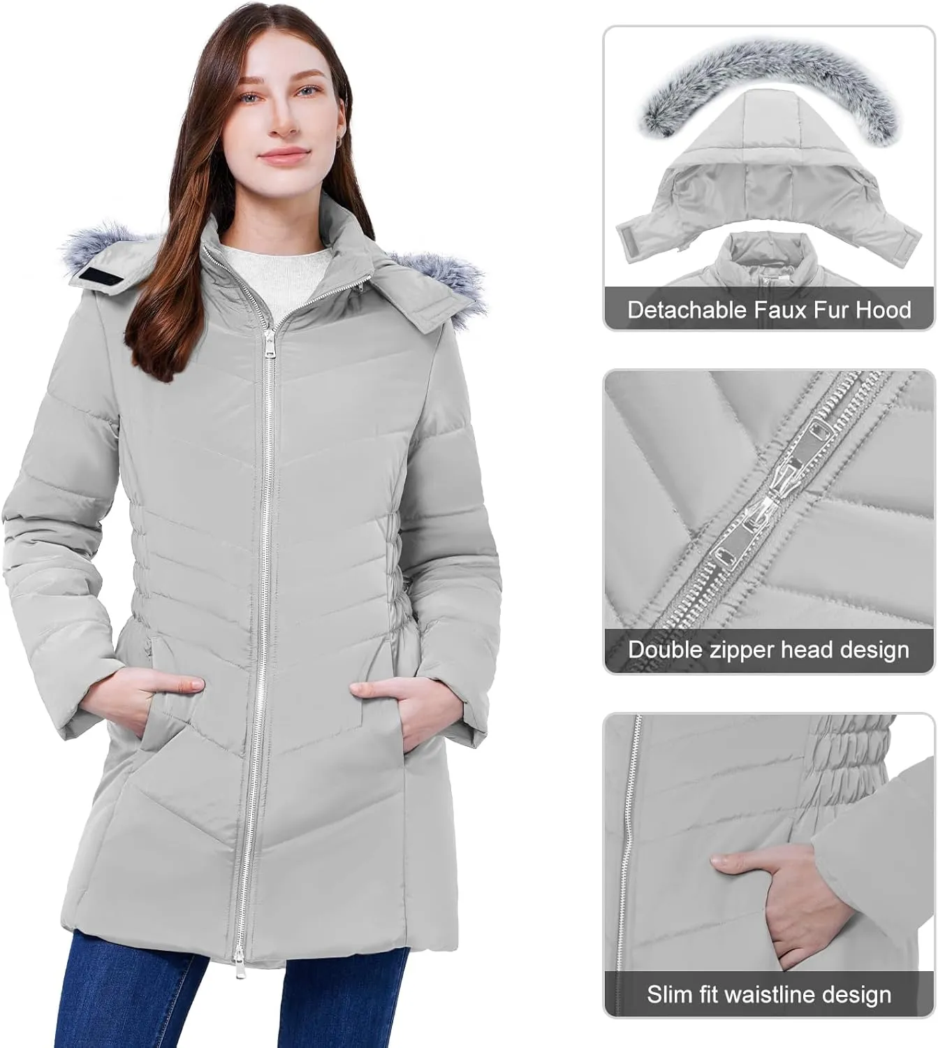 WULFUL Women's Winter Coats Long Warm Thicken Puffer Jackets Outwear With Removable Fur Hood