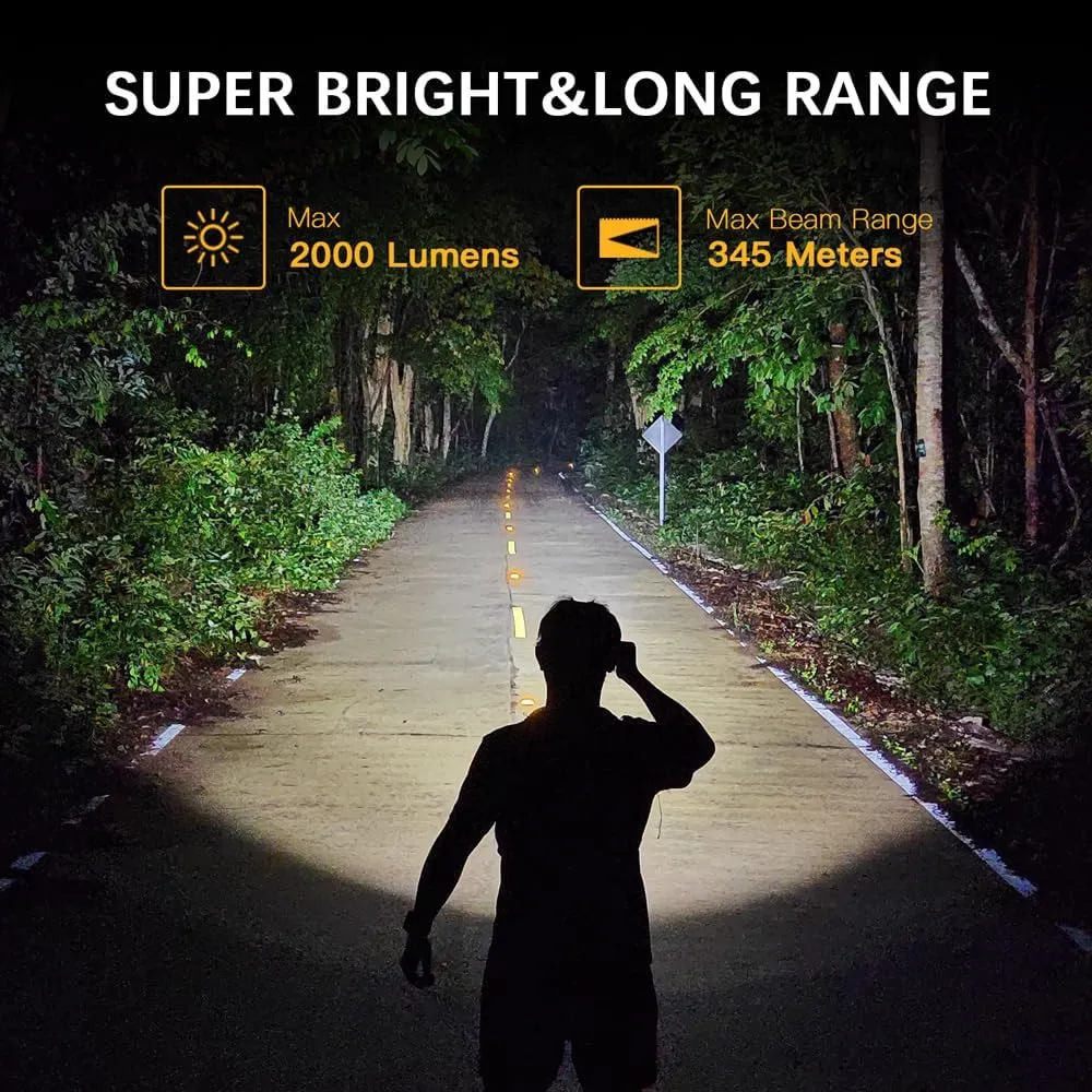 Wurkkos FC12 Tactical Flashlights High Lumens, 345M Long Range Rechargeable Flashlights, 2000Lumens Super Bright Led Flash Light,IP68 Waterproof Flashlight for Camping Hiking Fishing(Black)