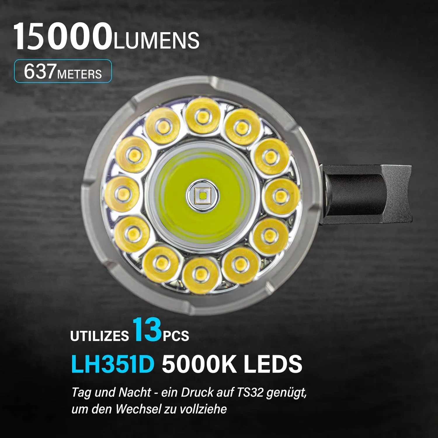 Wurkkos Powerful Led Flashlight Rechargeable, Max 13000 High Lumen Flashlight IPX8 Waterproof, Super Bright Flashlight High 90 CRI, Dual Switch Design, Great for Camping Searching (LH351D 5000K)