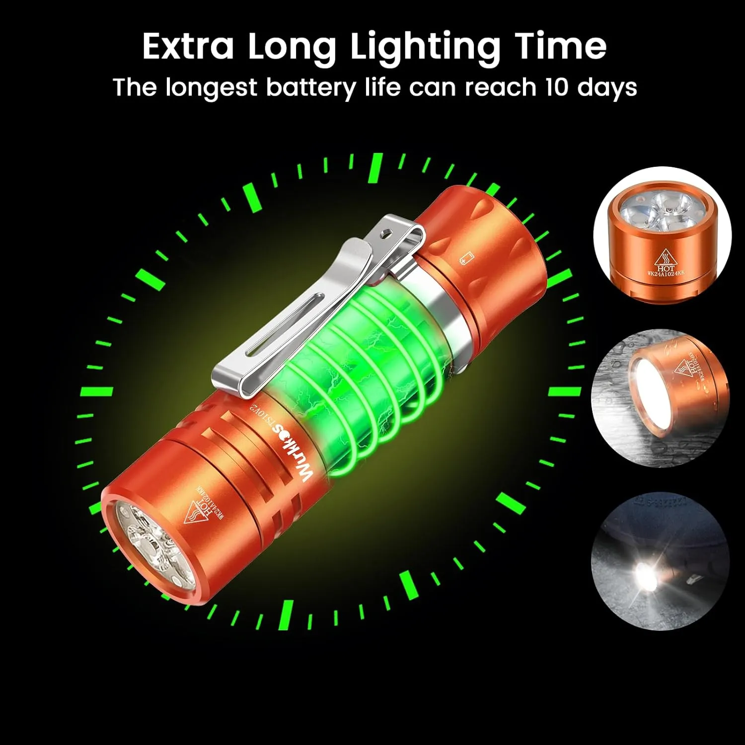 Wurkkos TS10 Minil EDC Flashlight Rechargeable, 3Pcs Main 90CRI LEDs Amazing 1-1400Lumen Brightness and 3Pcs Color Aux Emittter (Orange - 4000K)