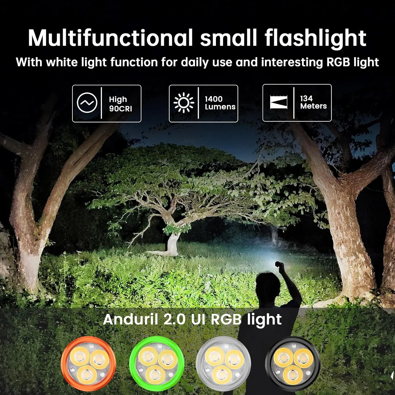 Wurkkos TS10 Minil EDC Flashlight Rechargeable, 3Pcs Main 90CRI LEDs Amazing 1-1400Lumen Brightness and 3Pcs Color Aux Emittter (Orange - 4000K)