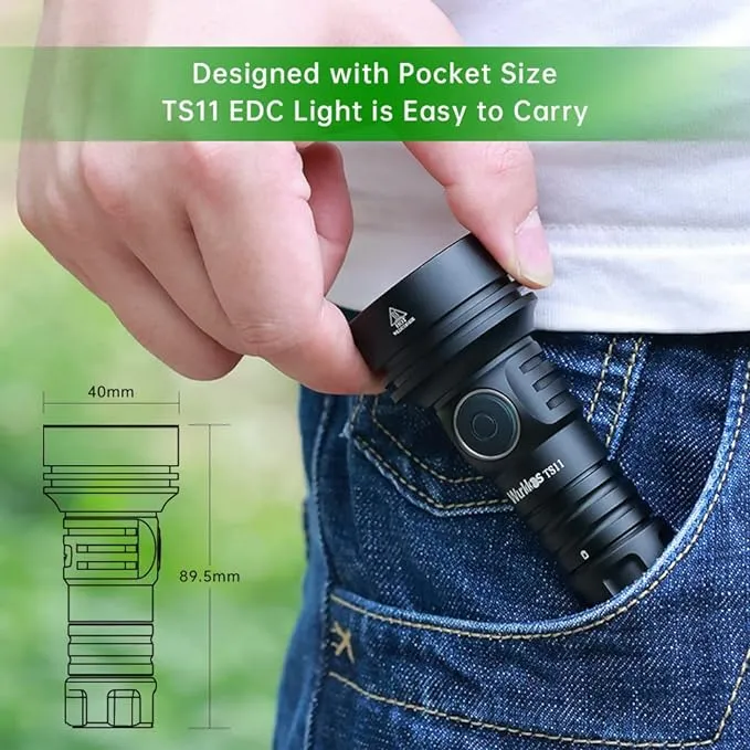 Wurkkos TS11 EDC Flashlight Rechargeable,Super Bright Led Pocket Flashlight with 616M Beam Distance,Compact LED Flashlight with Anduril 2.0 UI and SFT40 Led (Black)