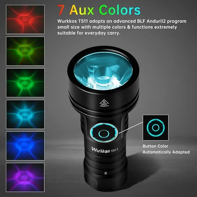 Wurkkos TS11 EDC Flashlight Rechargeable,Super Bright Led Pocket Flashlight with 616M Beam Distance,Compact LED Flashlight with Anduril 2.0 UI and SFT40 Led (Black)