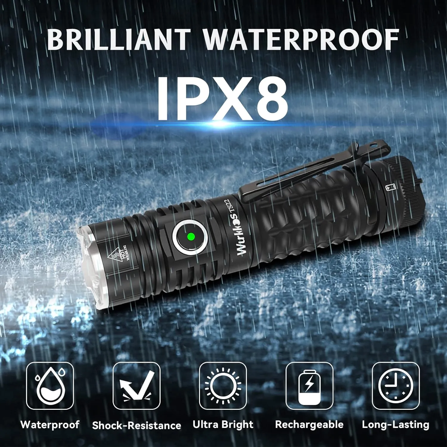 Wurkkos TS22 Mini EDC Flashlight Rechargeable - LED Flashlight Super Bright 4500 High Lumens with Magnetic Tailcap IP68 Waterproof Light Regulated Output for Camping Walking Emergency