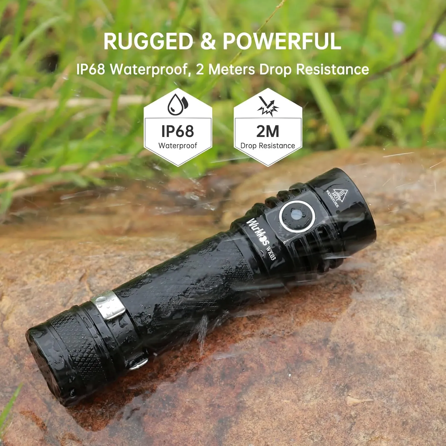 Wurkkos WK03 LED Flashlight, Pocket Flashlight with Magnet, Small Flashlight Rechargeable, Mini Flashlight with 6 Modes, IP68 Waterproof, High CRI 519A LED, EDC Flash Light for Camping(Black)