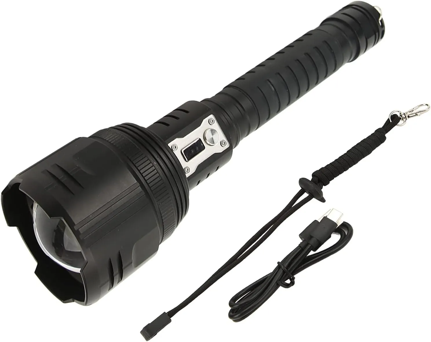 XHP360 LED Flashlight, 5000LM Ultra High Brightness, Zoomable, Rechargeable, IPX4 , for Outdoor Emergency Use, Camping, Hiking, with Hand Strap and Charging Cord