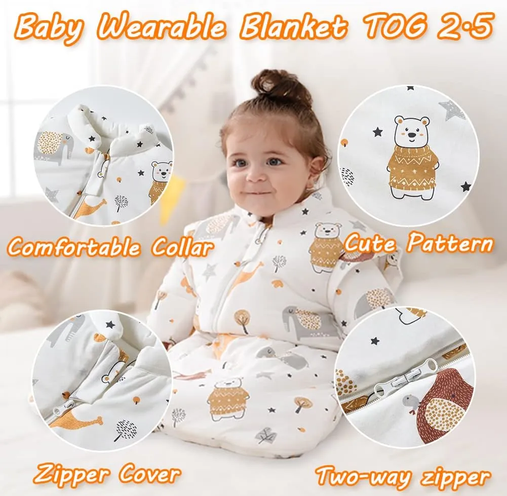 XIFAMNIY Baby Wearable Blanket Toddler Kids Sleeping Bag Detachable Long Sleeve Swaddle 0-5T……