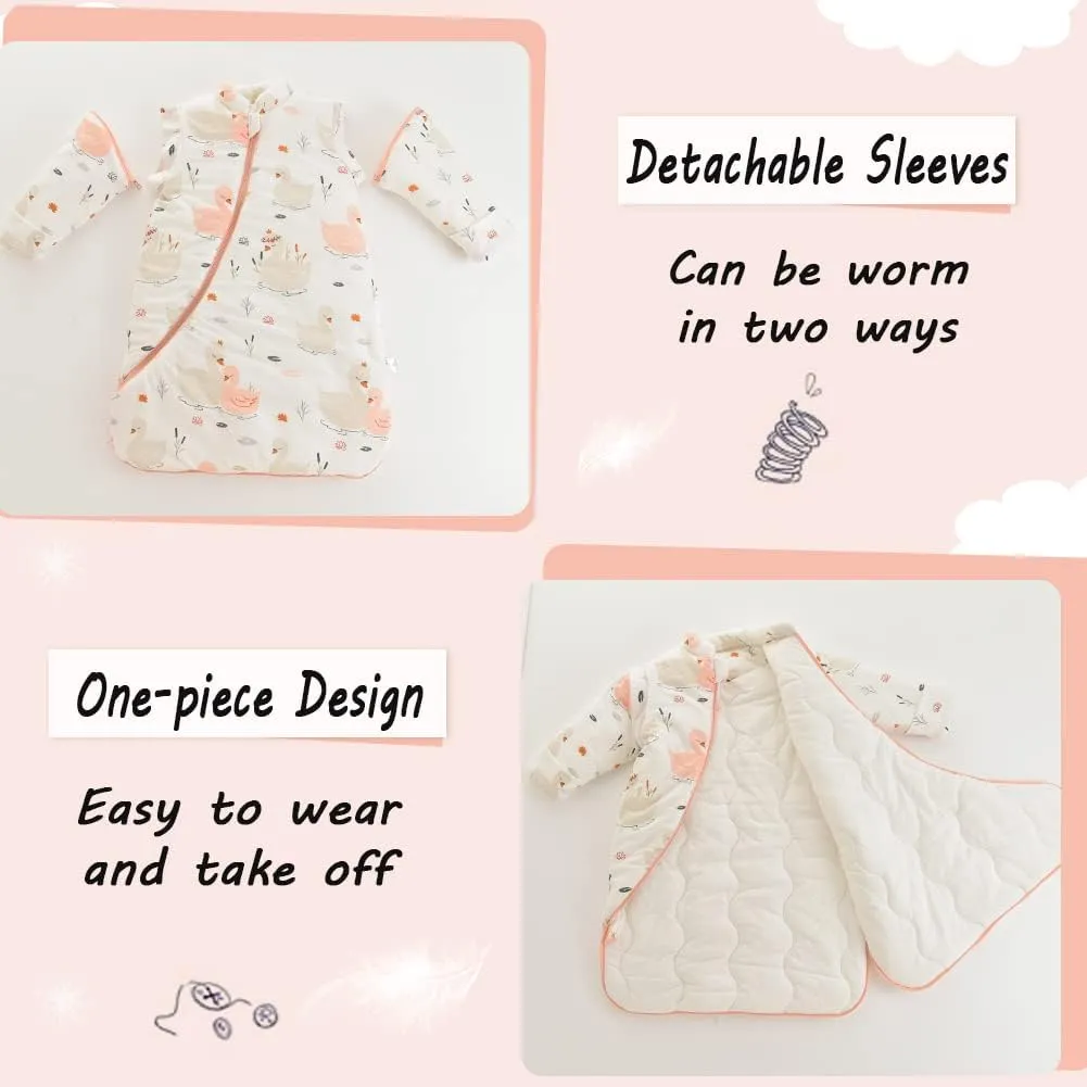XIFAMNIY Baby Wearable Blanket Toddler Kids Sleeping Bag Detachable Long Sleeve Swaddle 0-5T……