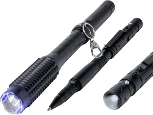 XL Tactical Flashlight Stun Gun and Self Defence Tactical Pen Bundle | Personal Protection Tools | Ultra-Bright LED Torch | 18,000V Stun | Aircraft-Grade Aluminum | Rechargeable