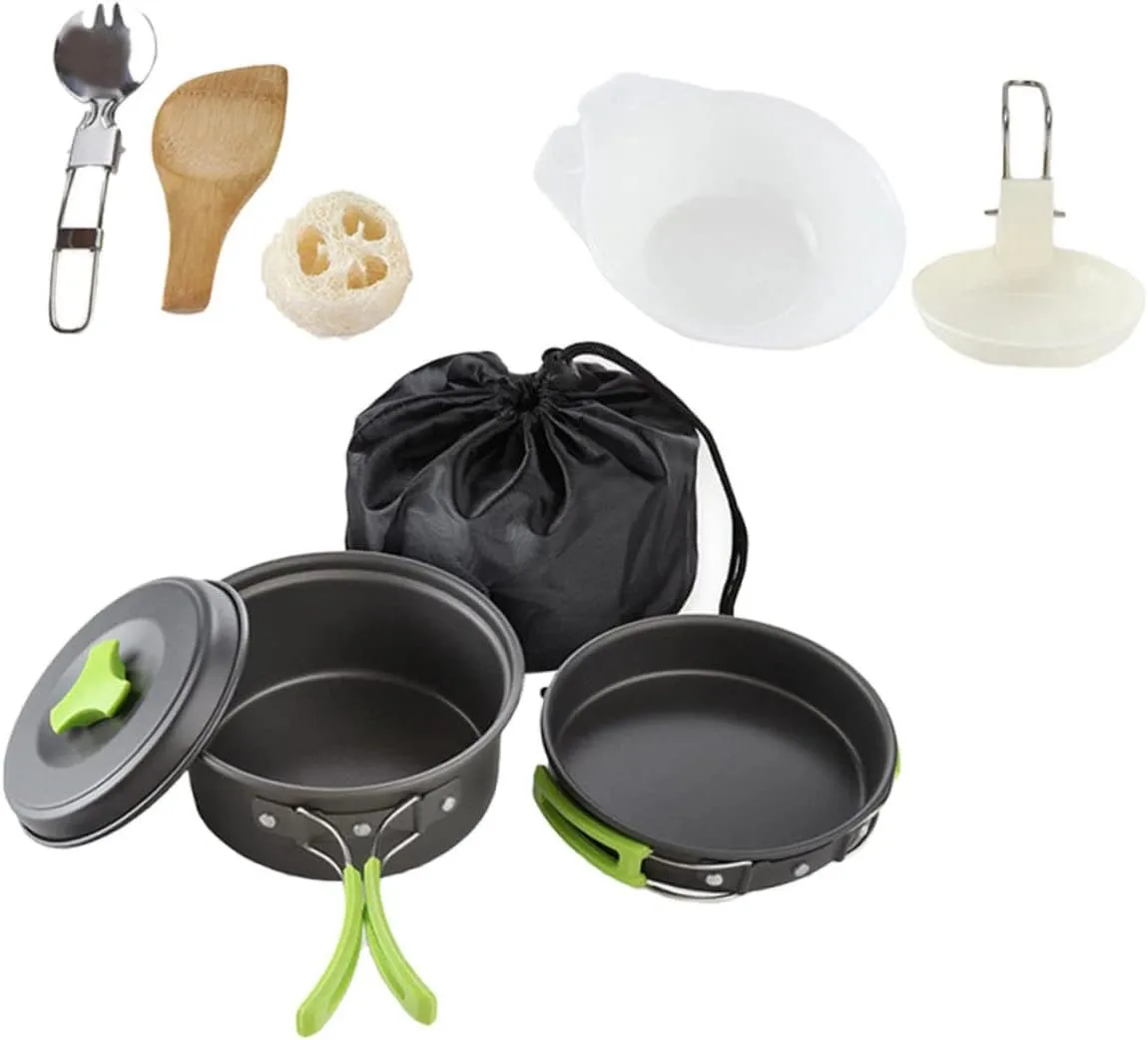 Yardwe 1set Outdoor Cookware Non-Stick Frying Pan Portable Cooking Utensils for Camping Hiking and Picnics Handle Includes Storage Bag for