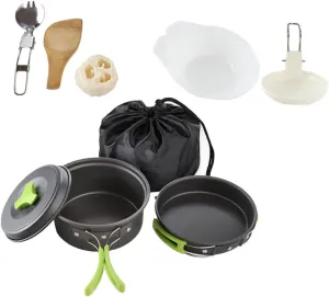 Yardwe 1set Outdoor Cookware Non-Stick Frying Pan Portable Cooking Utensils for Camping Hiking and Picnics Handle Includes Storage Bag for