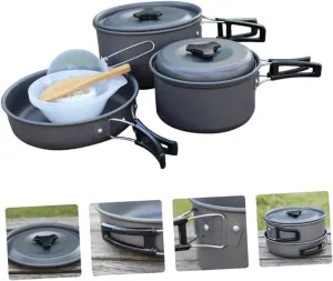 Yardwe 2-3 Person Outdoor Folding Pot Set Camping Cookware Kit Aluminum Alloy Portable Cooking Equipment Non-Stick Frying Pan Pot Complete Mess Kit
