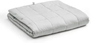 YnM Oeko-Tex Certified Premium 60 x 80 Inch 20 Pound Cotton Calming Heavy Weighted Blanket with Glass Beads for Queen and King Beds, Light Grey