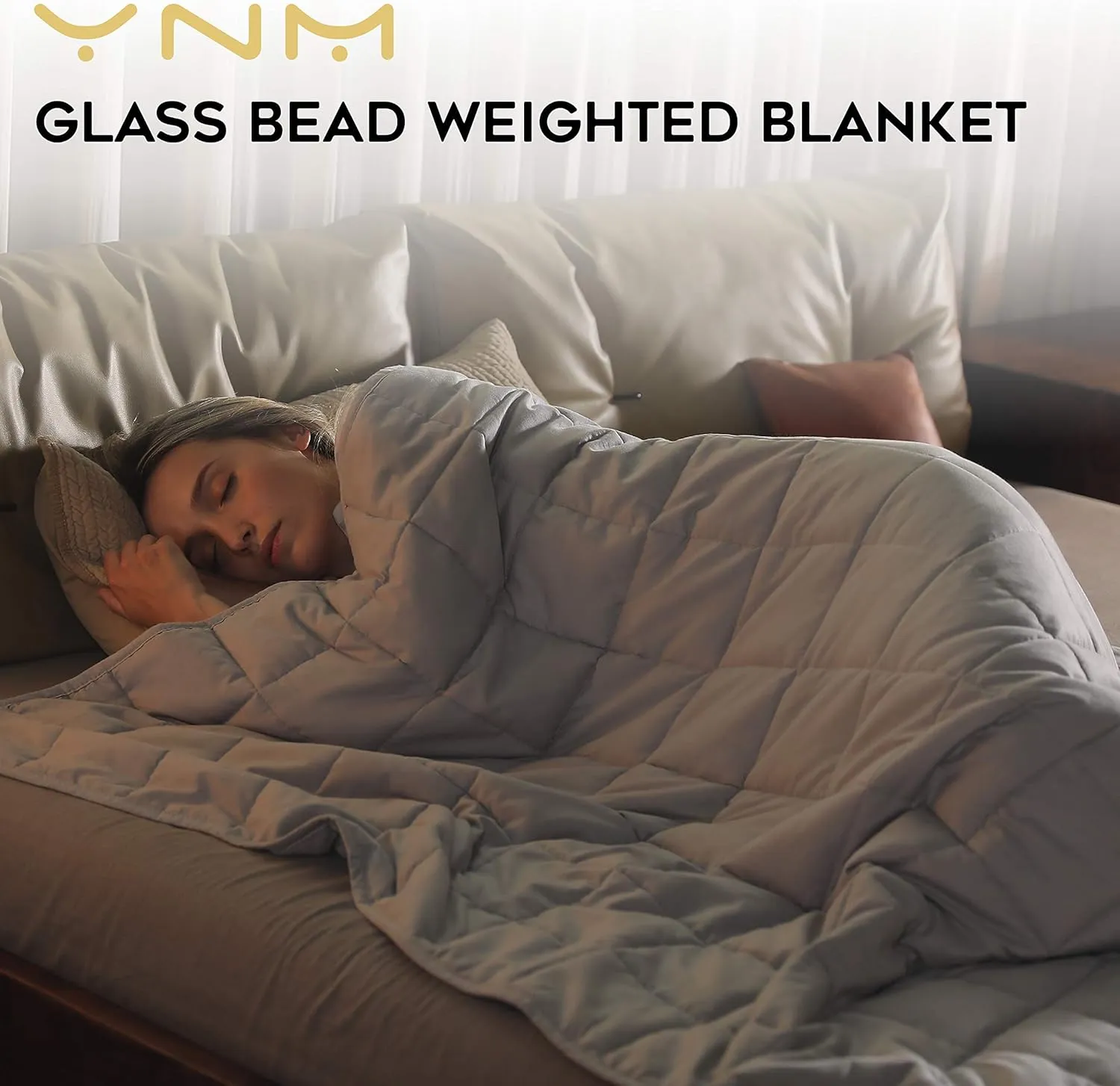 YnM Oeko-Tex Certified Premium 60 x 80 Inch 20 Pound Cotton Calming Heavy Weighted Blanket with Glass Beads for Queen and King Beds, Light Grey
