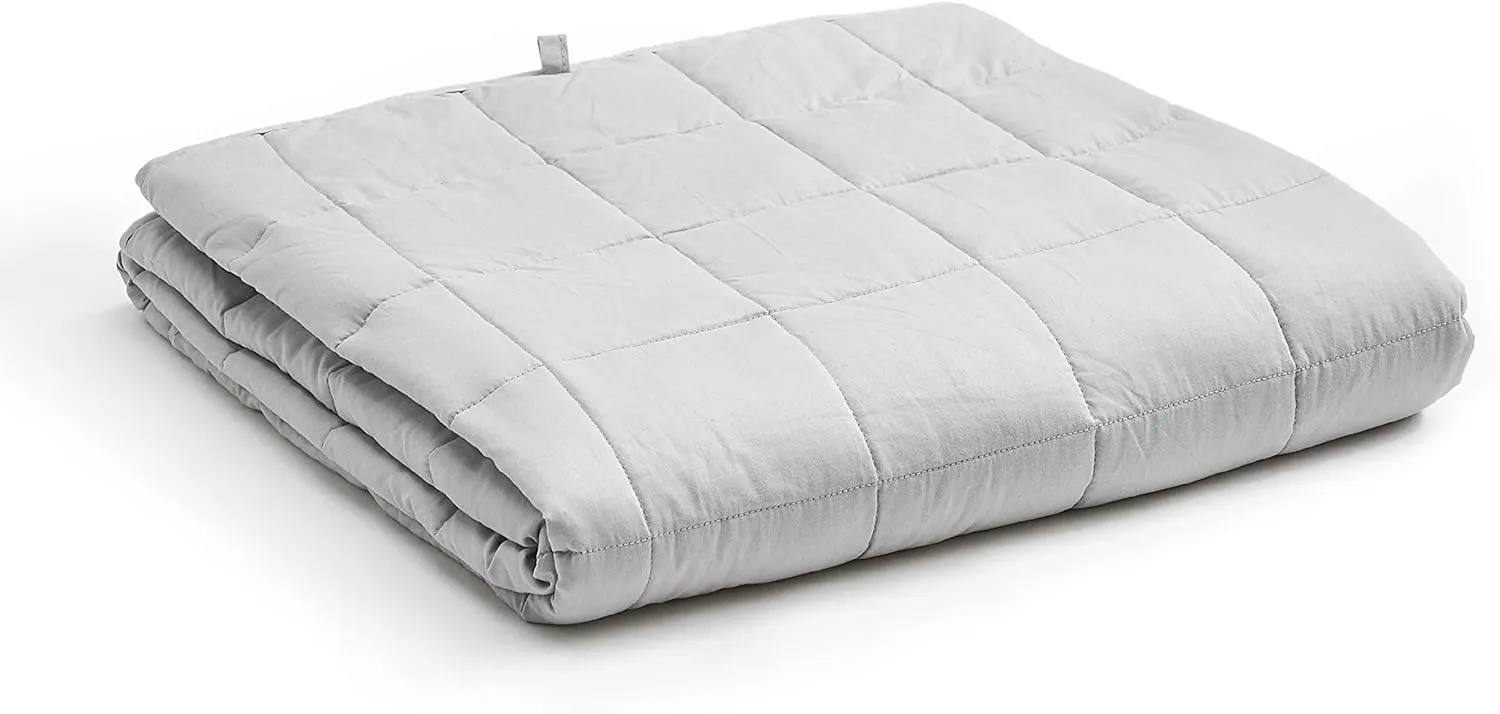 YnM Oeko-Tex Certified Premium 60 x 80 Inch 20 Pound Cotton Calming Heavy Weighted Blanket with Glass Beads for Queen and King Beds, Light Grey