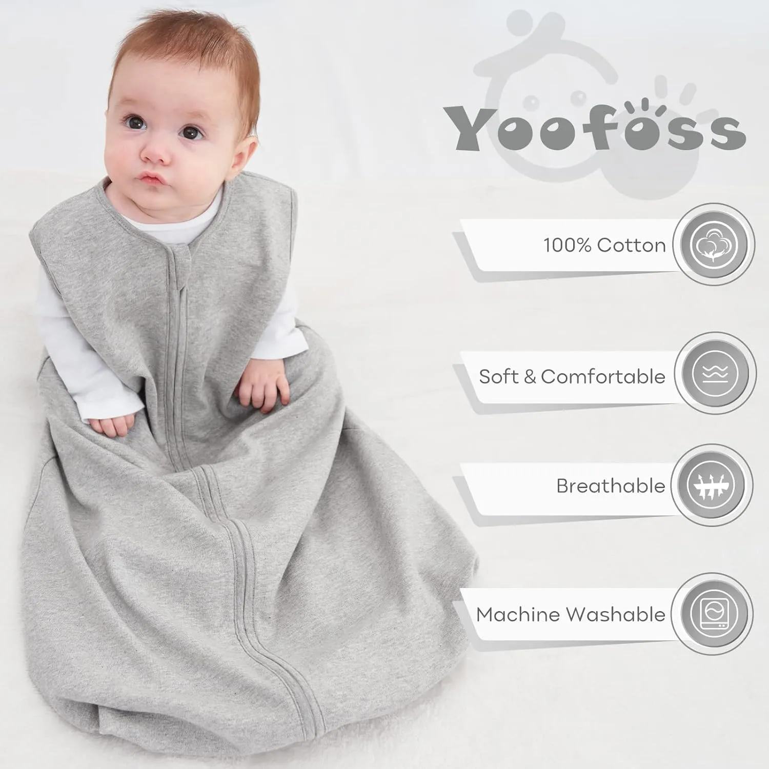 Yoofoss Baby Sleep Sack 0-6 Months 100% Cotton 0.5 TOG Baby Sleeping Bag 2-Way Zipper Toddler Wearable Blankets 3 Pack Breathable Lightweight (Small)