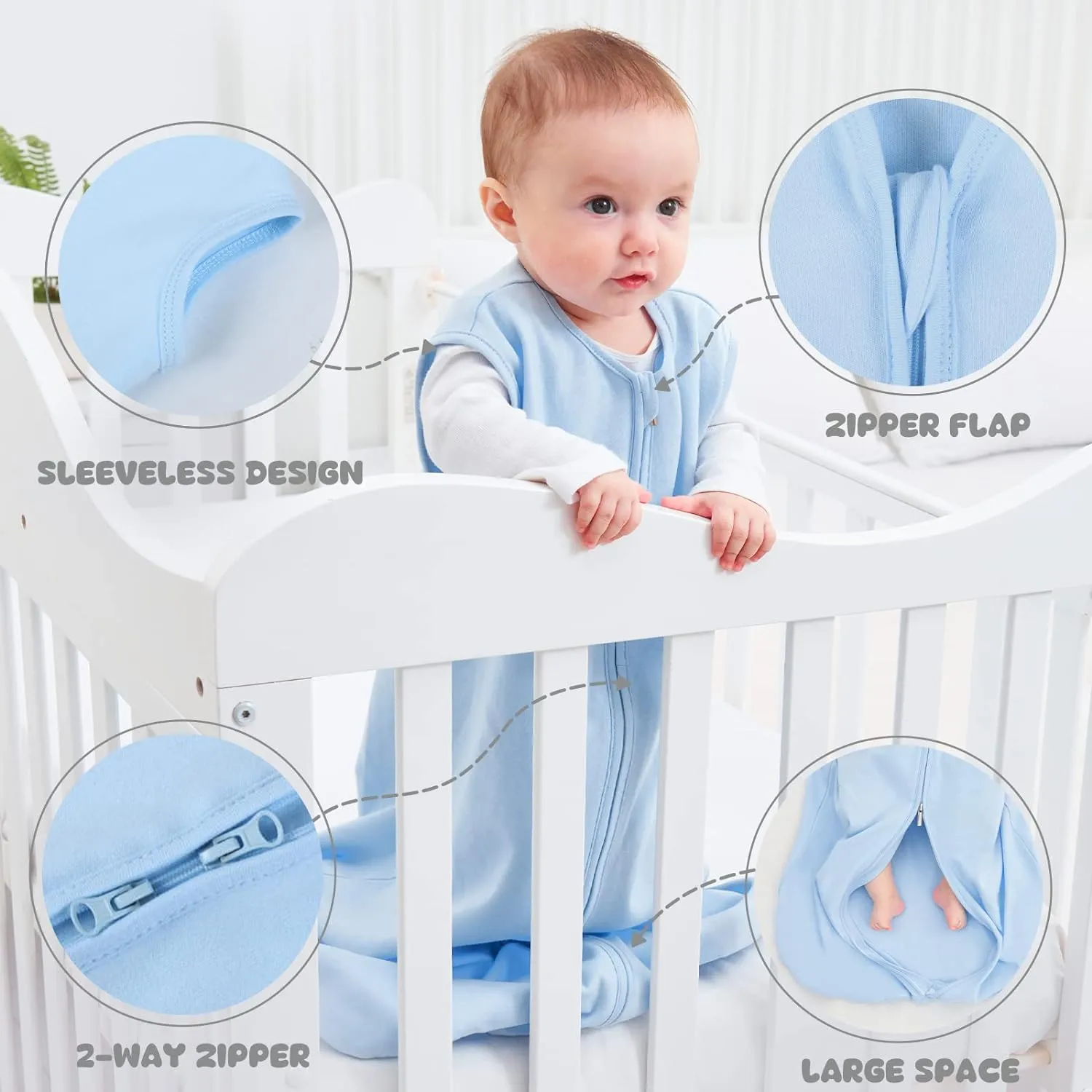 Yoofoss Baby Sleep Sack 0-6 Months 100% Cotton 0.5 TOG Baby Sleeping Bag 2-Way Zipper Toddler Wearable Blankets 3 Pack Breathable Lightweight (Small)