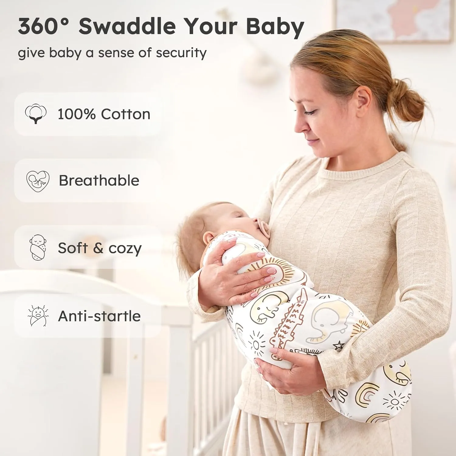 Yoofoss Baby Swaddles for Newborns 100% Organic Cotton, Adjustable Swaddle Sleep Sack 0-3 Months Newborn Swaddle Sack, Breathable Soft(Small)