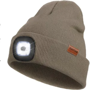 YunTuo LED Beanie with The Light, Unisex USB Rechargeable Headlamp Winter Knitted Cap Gifts for Men Dad Husband Him