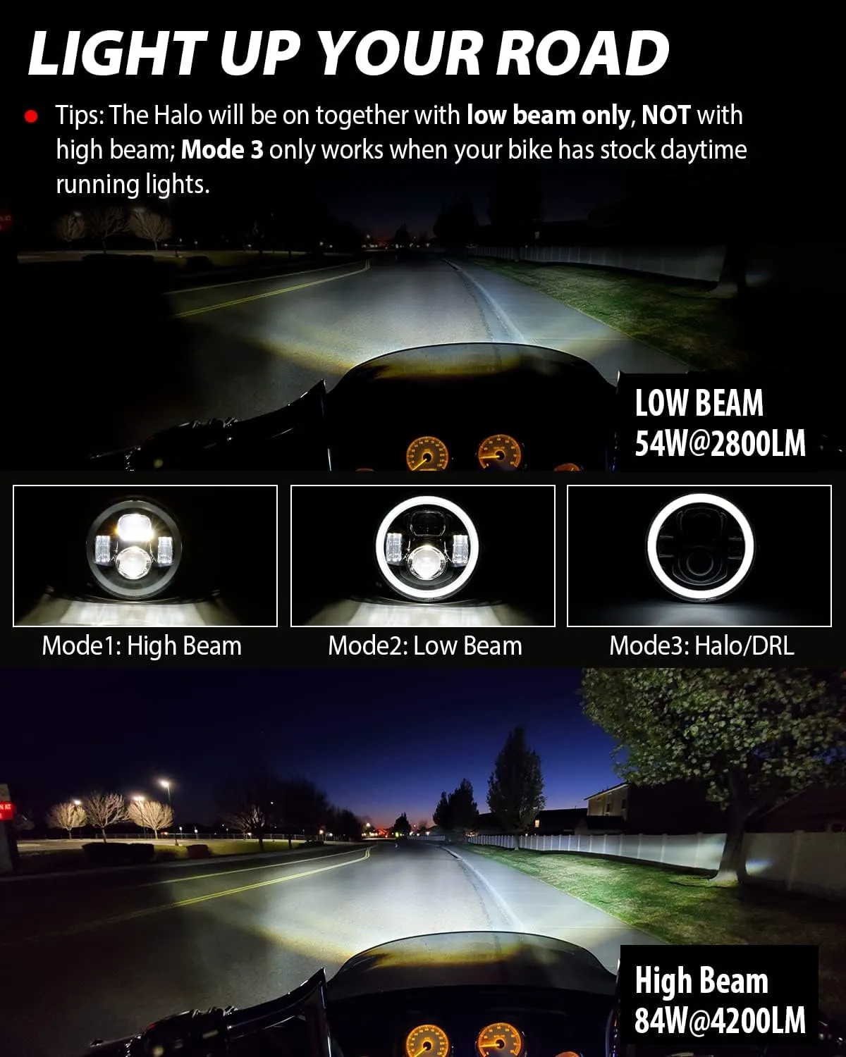 Z-OFFROAD Upgrade 7 Inch Motorcycle LED Headlight w/DRL White Halo DOT Kit Compatible with Harley Davidson Street Glide Road King Special Electra Glide Ultra Classic Fat Boy Heritage Softail