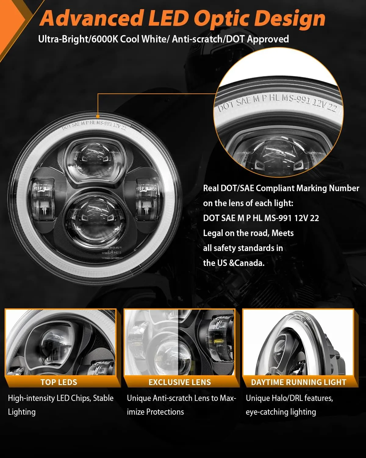 Z-OFFROAD Upgrade 7 Inch Motorcycle LED Headlight w/DRL White Halo DOT Kit Compatible with Harley Davidson Street Glide Road King Special Electra Glide Ultra Classic Fat Boy Heritage Softail