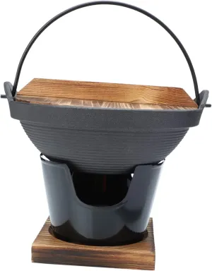 Zerodeko High-temperature Cast Iron Sukiyaki Pot Japanese Style Soup Pot Cooking Boiler Non-stick Surface Wood Lid