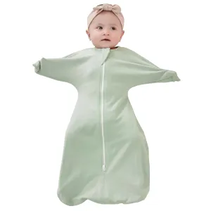 ZIGJOY Shark-Fin Transition Swaddle - 1.0 Tog Baby Sleep Sack 0-3 Months Soft Cotton Transitional Baby Wearable Blanket with 2-Way Zipper for All Seasons, Mint Green, Small