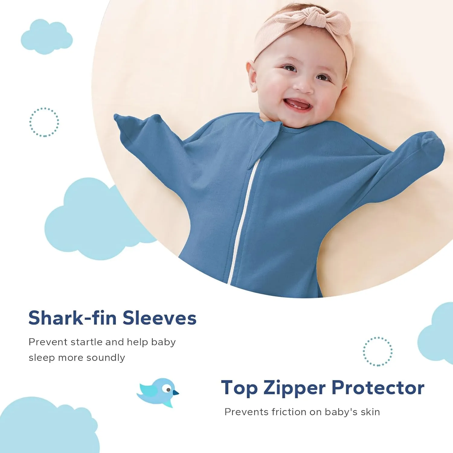 ZIGJOY Shark-Fin Transition Swaddle - 1.0 Tog Baby Sleep Sack Soft Cotton Transitional Swaddle Baby Wearable Blanket with 2-Way Zipper for All Seasons, Space&Blue, 6-12 Months