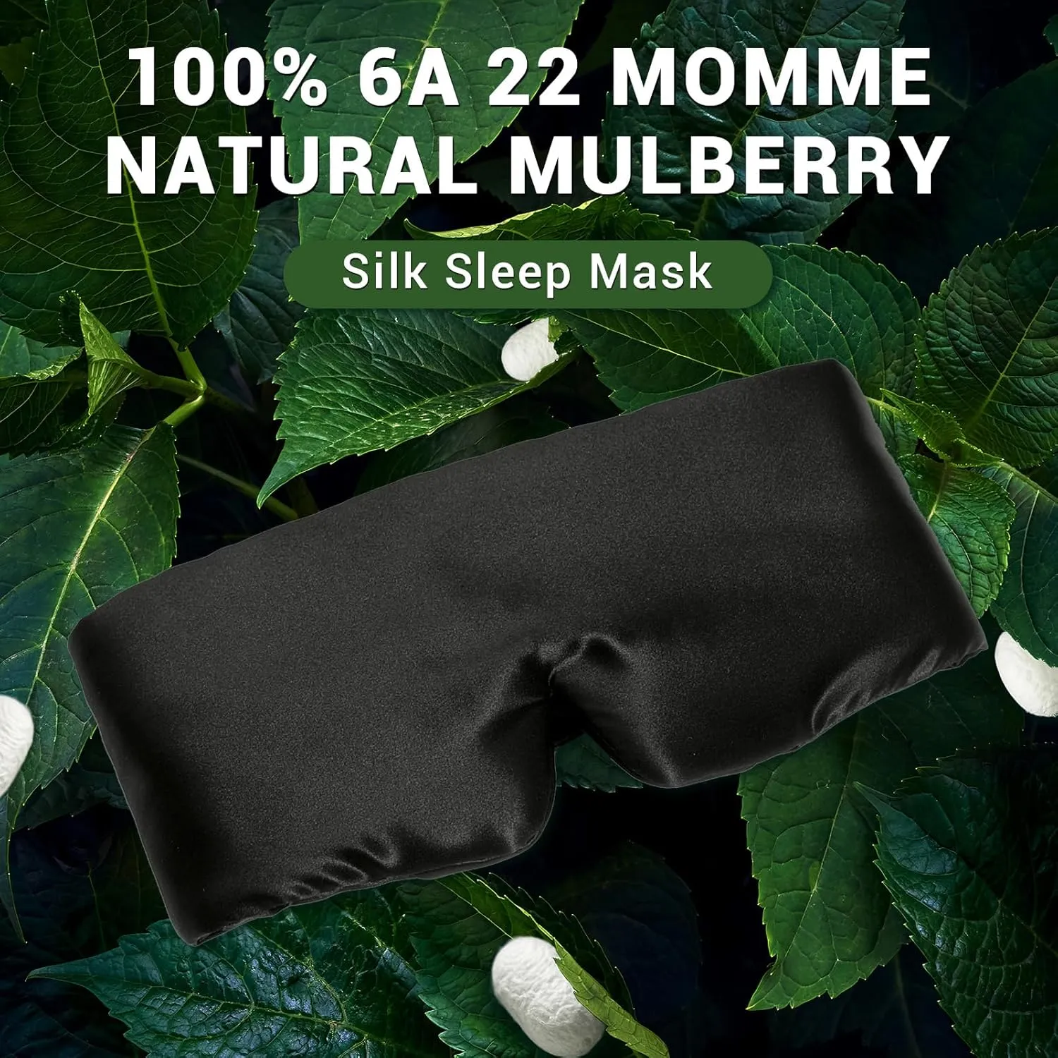 ZIMASILK 100% 22 Momme Mulberry Silk Sleep Mask - Full Silk Filled, Ultra-Soft & Breathable, Face-Hugging Total Blackout Eye Cover for Sleeping (Black)