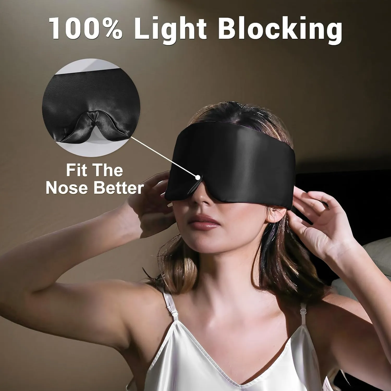 ZIMASILK 100% 22 Momme Mulberry Silk Sleep Mask - Full Silk Filled, Ultra-Soft & Breathable, Face-Hugging Total Blackout Eye Cover for Sleeping (Black)