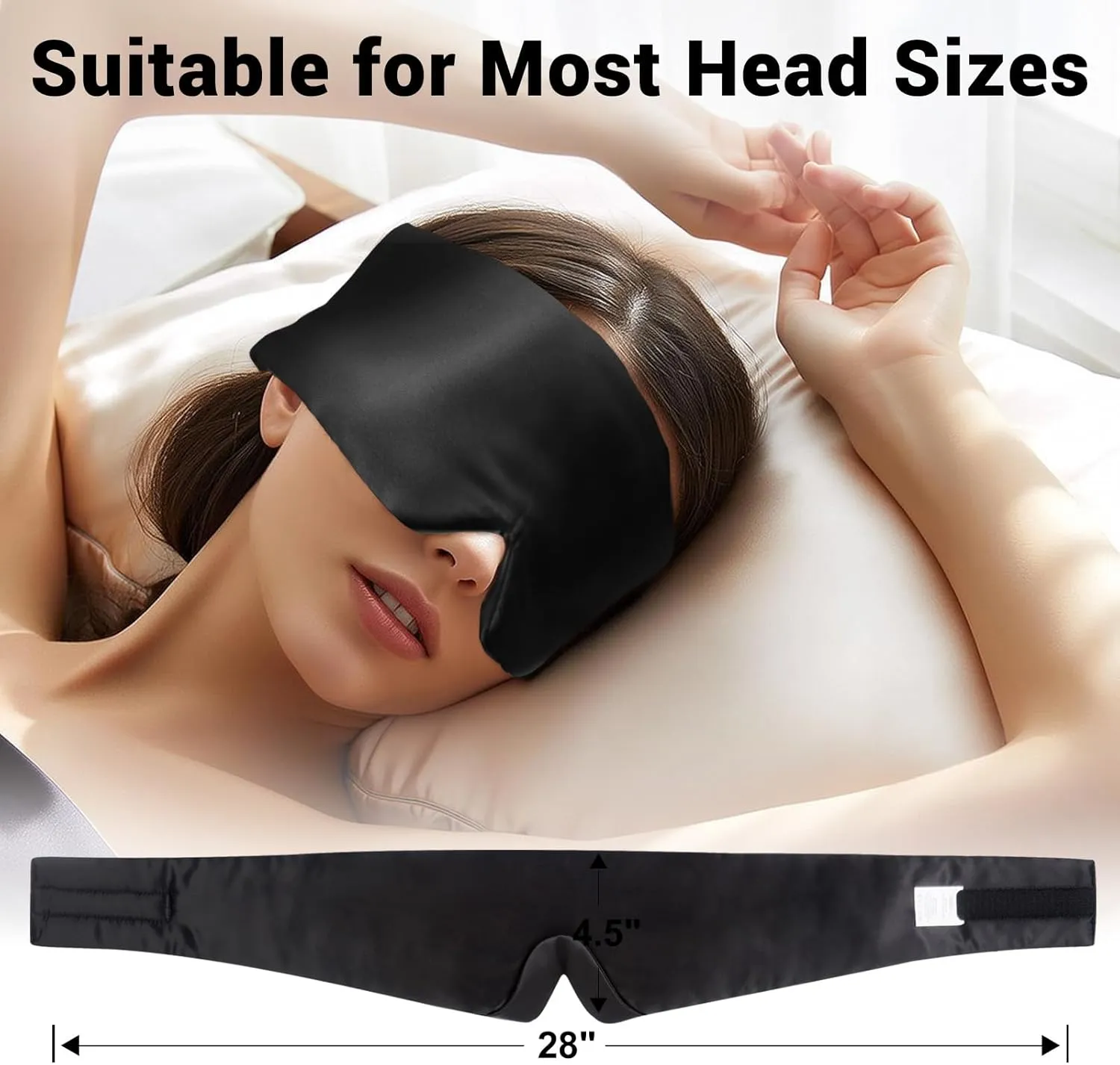 ZIMASILK 100% 22 Momme Mulberry Silk Sleep Mask - Full Silk Filled, Ultra-Soft & Breathable, Face-Hugging Total Blackout Eye Cover for Sleeping (Black)