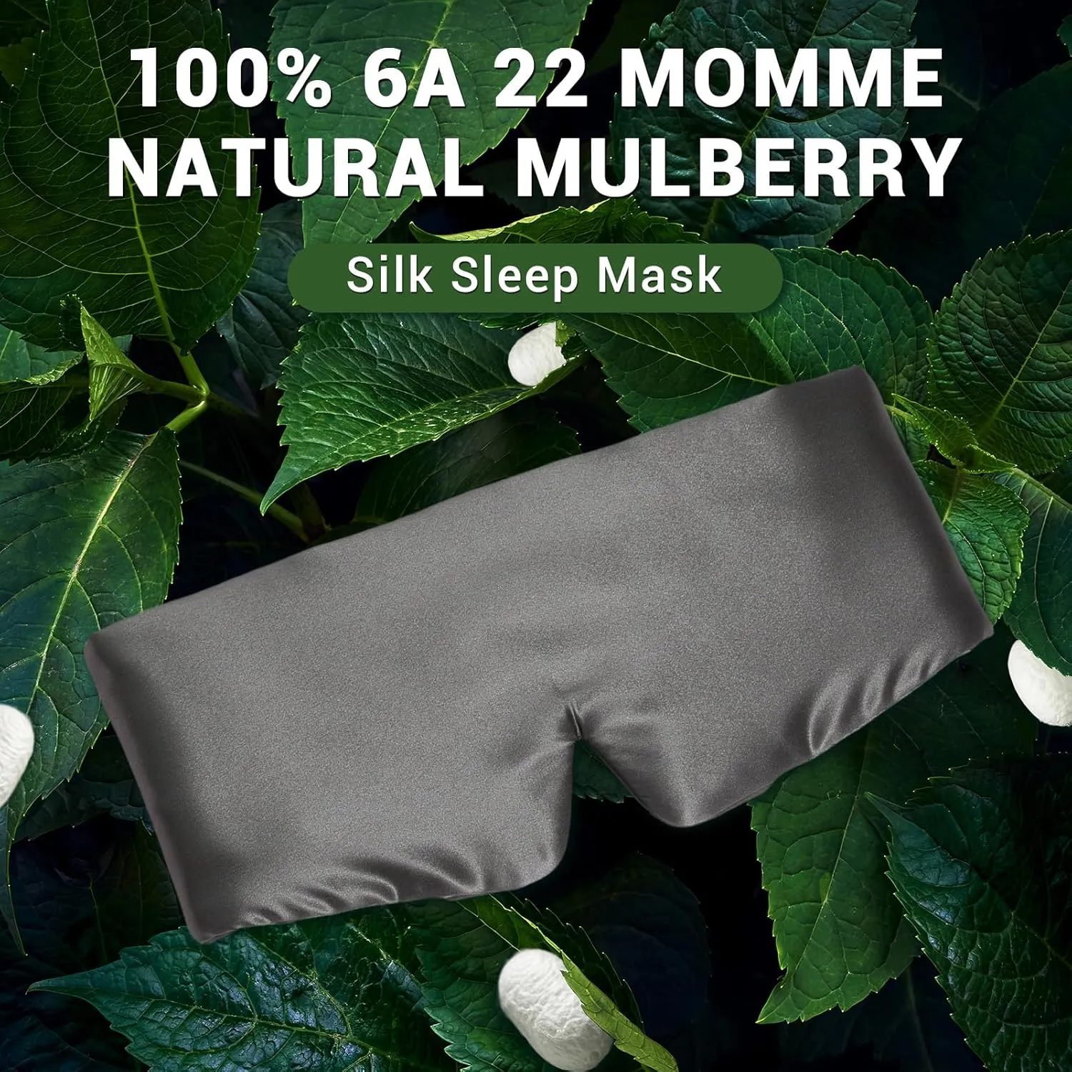 ZIMASILK 100% 22 Momme Mulberry Silk Sleep Mask - Full Silk Filled, Ultra-Soft & Breathable, Face-Hugging Total Blackout Eye Cover for Sleeping (Blackish Grey)