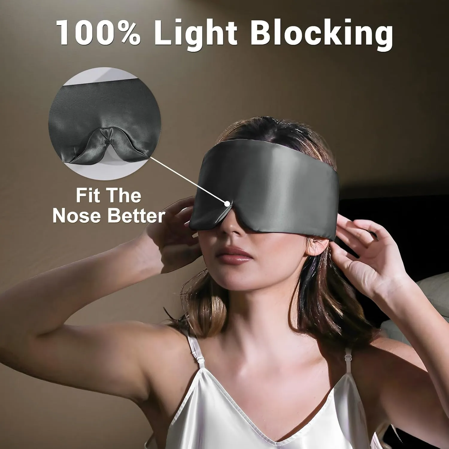 ZIMASILK 100% 22 Momme Mulberry Silk Sleep Mask - Full Silk Filled, Ultra-Soft & Breathable, Face-Hugging Total Blackout Eye Cover for Sleeping (Blackish Grey)