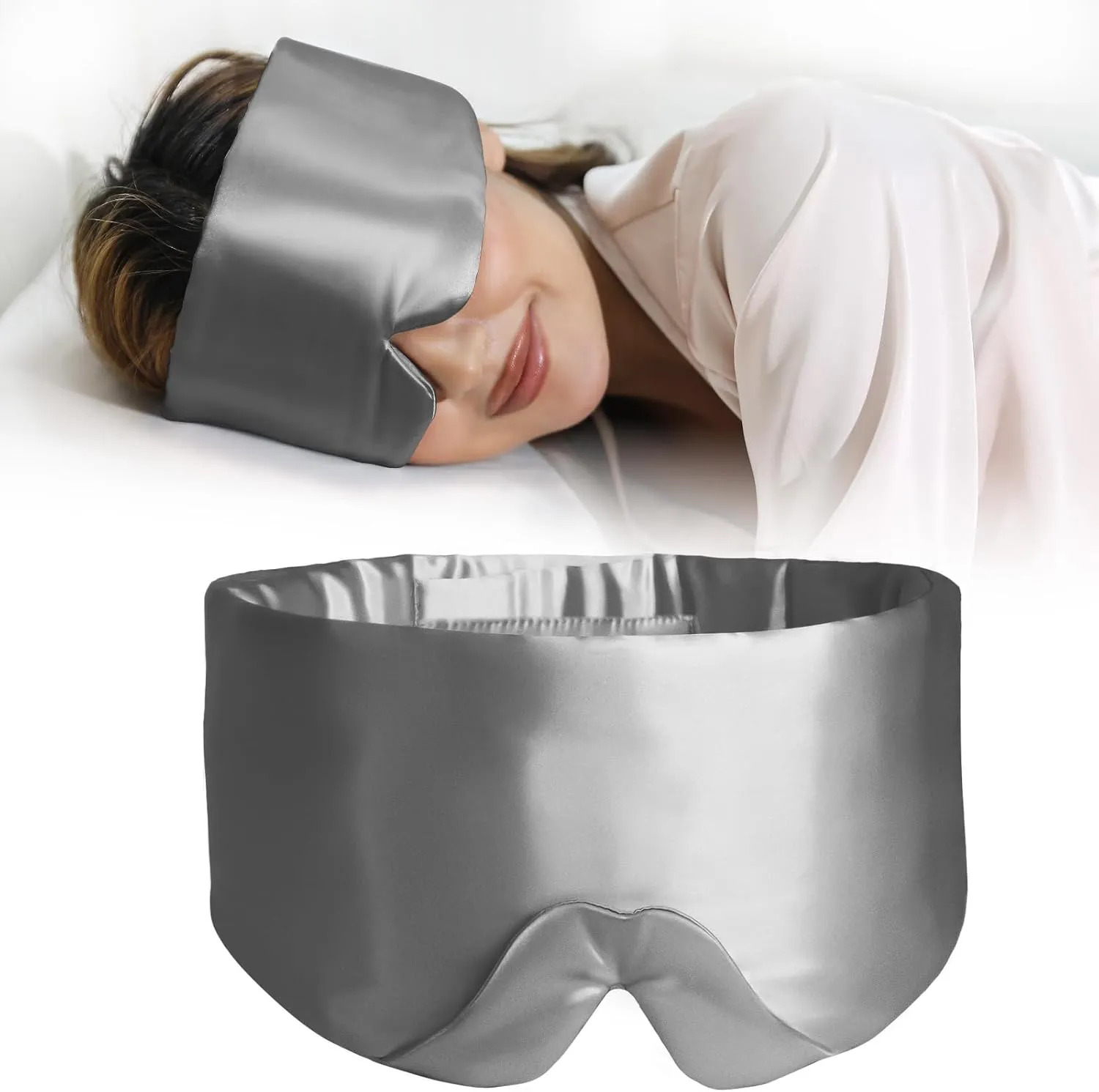 ZIMASILK 100% 22 Momme Mulberry Silk Sleep Mask - Full Silk Filled, Ultra-Soft & Breathable, Face-Hugging Total Blackout Eye Cover for Sleeping (Blackish Grey)